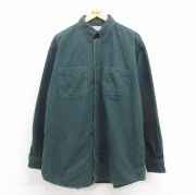 XL★古着 エルエルビーン LLBEAN 長袖　ヘビー フランネル シャツ メンズ 90年代 90s ロング丈 コットン ボタンダウン USA製 濃緑 グリーン 【spe】 25sep04 中古 トップス