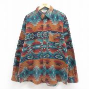 XL★古着 レッドヘッド 長袖 フランネル シャツ メンズ 90年代 90s ネイティブ柄 ラグ柄 コットン USA製 茶他 ブラウン 【spe】 25sep04 中古 トップス