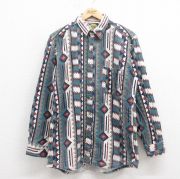 L★古着 カベラス 長袖 フランネル シャツ メンズ 00年代 00s ネイティブ柄 ラグ柄 緑他 グリーン 【spe】 25sep05 中古 トップス