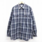 XL★古着 カーハート Carhartt 長袖 フランネル シャツ メンズ ワンポイントロゴ 大きいサイズ コットン ボタンダウン 紺他 ネイビー チェック 【spe】 25sep05 中古 トップス