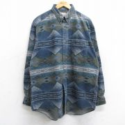 XL★古着 ウールリッチ WOOLRICH 長袖 フランネル シャツ メンズ 90年代 90s ネイティブ柄 ラグ柄 コットン ボタンダウン USA製 紺他 ネイビー 【spe】 25sep16 中古 トップス