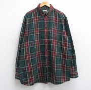 XL★古着 エルエルビーン LLBEAN 長袖 フランネル シャツ メンズ 00年代 00s 大きいサイズ ロング丈 コットン ボタンダウン 緑他 グリーン タータンチェック 【spe】 25sep25 中古 トップス