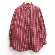 XL★古着 ラルフローレン Ralph Lauren 長袖 ブランド ヘビー フランネル シャツ メンズ 90年代 90s ワンポイントロゴ BLAKE 大きいサイズ ロング丈 コットン ボタンダウン 赤他 レッド チェック 【spe】 25sep26 中古 トップス