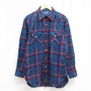 L★古着 ペンドルトン PENDLETON 長袖 ウエスタン ウール シャツ メンズ 00年代 00s USA製 薄紺 ネイビー オンブレ チェック 【spe】 25sep30 中古 トップス