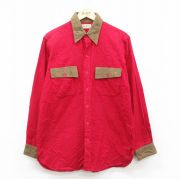 L★古着 エルエルビーン LLBEAN 長袖 ウール シャツ メンズ 80年代 80s 襟スエード 赤 レッド 【spe】 25oct03 中古 トップス