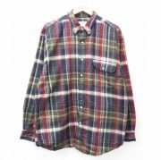 XL★古着 エディーバウアー 長袖 フランネル シャツ メンズ 00年代 00s 大きいサイズ ロング丈 コットン ボタンダウン 紺他 ネイビー チェック 【spe】 25oct03 中古 トップス