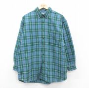 XL★古着 ジェイクルー J.CREW 長袖 フランネル シャツ メンズ 90年代 90s 大きいサイズ コットン ボタンダウン 緑他 グリーン チェック 【spe】 25oct08 中古 トップス