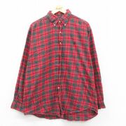 XL★古着 ラルフローレン Ralph Lauren 長袖 ブランド フランネル シャツ メンズ 90年代 90s ワンポイントロゴ BLAKE コットン ボタンダウン 赤他 レッド タータン チェック 【spe】 25oct08 中古 トップス