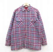 XL★古着 リー Lee 長袖 ヘビー フランネル シャツ メンズ 80年代 80s 薄紺他 ネイビー チェック 内側キルティング 【spe】 25oct11 中古 トップス