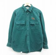 L★古着 エルエルビーン LLBEAN 長袖 ヘビー フランネル シャツ メンズ 80年代 80s シカ シャモアクロス コットン USA製 緑 グリーン 【spe】 25oct28 中古 トップス