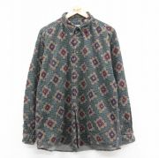 XL★古着 長袖 フランネル シャツ メンズ 総柄 大きいサイズ コットン ボタンダウン 緑系他 グリーン 【spe】 25oct29 中古 トップス