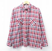 XL★古着 ディッキーズ Dickies 長袖 フランネル シャツ メンズ 80年代 80s コットン 赤他 レッド チェック 【spe】 25oct31 中古 トップス