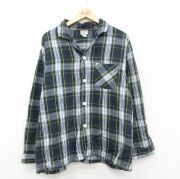 XL★古着 エルエルビーン 長袖 フランネル パジャマ シャツ メンズ 00年代 00s コットン 開襟 オープンカラー 紺他 チェック【spe】 25dec13