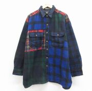 XL★古着 長袖 ウール シャツ メンズ 00年代 00s クレイジーパターン 青他【spe】 25dec15