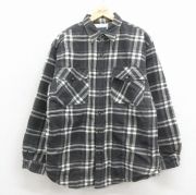 L★古着 ベーシックエディションズ 長袖 フランネル シャツ メンズ 90年代 90s ロング丈 黒 内側ボア【spe】 26jan17