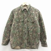 L★古着 長袖 ハンティング フランネル シャツ メンズ 90年代 90s TREBARK コットン USA製 ベージュ他 迷彩【spe】 26feb10