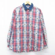 XL★古着 長袖 フランネル シャツ メンズ 襟デニム 赤他 チェック【spe】 26mar19