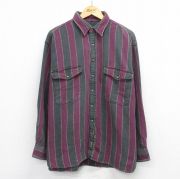 XL★古着 ティンバーランド 長袖 ヘビー フランネル シャツ メンズ 90年代 90s 大きいサイズ コットン グレー他 ストライプ【spe】 26mar21