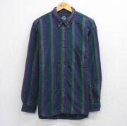 XL★古着 ドッカーズ 長袖 フランネル シャツ メンズ 90年代 90s ワンポイントロゴ ヘリンボーン コットン ボタンダウン 緑他 ストライプ【spe】 26mar21
