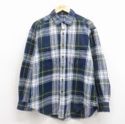 L★古着 ギャップ GAP 長袖 フランネル シャツ メンズ 90年代 90s コットン 紺他 チェック【spe】 26apr10