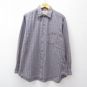 XL★古着 EMS 長袖 フランネル シャツ メンズ 80年代 80s 薄紺他 チェック【spe】 26apr21