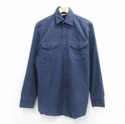 L★古着 FROSTPROOF 長袖 ヘビー フランネル シャツ メンズ 80年代 80s ロング丈 コットン USA製 濃紺【spe】 26apr30
