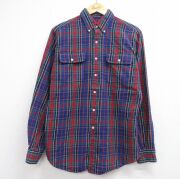 L★古着 ラルフローレン 長袖 ブランド フランネル シャツ メンズ 90年代 90s コットン ボタンダウン ブルー チェック【spe】 26jun23