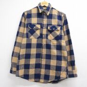 L★古着 エディーバウアー 長袖 フランネル シャツ メンズ 90年代 90s コットン USA製 ベージュ チェック【spe】 26jun23