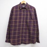 XL★古着 EMS 長袖 フランネル シャツ メンズ 90年代 90s コットン パープル チェック【spe】 26jun25