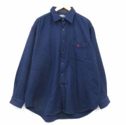 XL★古着 ラルフローレン 長袖 ブランド ウール シャツ メンズ 90年代 90s LOWELL SPORT 大きいサイズ ロング丈 ウール 紺【spe】 26feb07