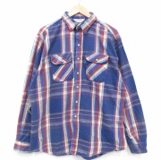 XL★古着 ファイブブラザー 長袖 ヘビー フランネル シャツ メンズ 80年代 80s 大きいサイズ USA製 紺他 チェック【spe】 26feb07