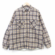 XL★古着 シアーズ 長袖 フランネル シャツ メンズ 80年代 80s 大きいサイズ USA製 濃ベージュ他 チェック【spe】 26feb07
