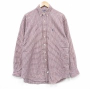 XL★古着 ラルフローレン 長袖 ブランド フランネル シャツ メンズ 90年代 90s ワンポイントロゴ 大きいサイズ ロング丈 コットン ボタンダウン 赤他 チェック【spe】 26feb13