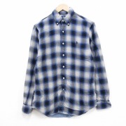 M★古着 ラルフローレン 長袖 ブランド フランネル シャツ メンズ ワンポイントロゴ コットン ボタンダウン 紺他 オンブレ チェック【spe】 26feb13