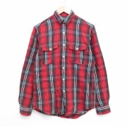 M★古着 長袖 ブランド フランネル シャツ メンズ 90年代 90s コットン 赤他 チェック【spe】 26feb13