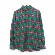M★古着 ラルフローレン 長袖 ブランド フランネル シャツ メンズ 90年代 90s ワンポイントロゴ コットン ボタンダウン 緑他 チェック【spe】 26feb13