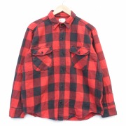L★古着 メルトン MELTON 長袖 フランネル シャツ メンズ 80年代 80s コットン USA製 赤他 バッファロー チェック【spe】 26mar10