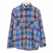 M★古着 バンヒューセン 長袖 ヘビー フランネル シャツ メンズ 90年代 90s コットン 濃グレー他 チェック【spe】 26apr03