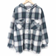 XL★古着 長袖 フランネル シャツ パーカー メンズ 90年代 90s 大きいサイズ コットン 濃緑他 チェック 内側サーマル【spe】 26apr03