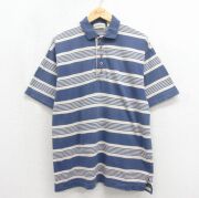 XL★古着 セントジョンズベイ 半袖 ポロ シャツ メンズ 90年代 90s コットン USA製 紺他 ストライプ【spe】 26may12