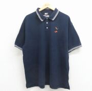 XL★古着 半袖 ポロ シャツ メンズ 90年代 90s ルーニーテューンズ ダフィーダック 鹿の子 大きいサイズ コットン ネイビー【spe】 26may23
