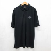 XL★古着 ハーレーダビッドソン 半袖 ポロ シャツ メンズ ワンポイントロゴ 大きいサイズ ロング丈 ブラック【spe】 26jun16