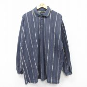 XL★古着 グレッグノーマン 長袖 ポロ シャツ メンズ 大きいサイズ ロング丈 コットン 紺 ネイビー ストライプ 【spe】 25aug30 中古 トップス