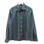 L★古着 長袖 シャツ メンズ 黒他 ブラック ストライプ 【spe】 25aug30 中古 トップス