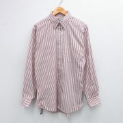 L★古着 STAFFORD 長袖 シャツ メンズ 90年代 90s オックスフォード ボタンダウン USA製 エンジ ストライプ 【spe】 25aug30 中古 トップス