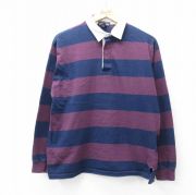 M★古着 長袖 ラガー シャツ メンズ 90年代 90s コットン USA製 エンジ他 ボーダー 【spe】 25sep11 中古 トップス