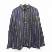 XL★古着 メンバーズオンリー 長袖 シャツ メンズ 90年代 90s 大きいサイズ ボタンダウン 黒他 ブラック ストライプ 【spe】 25sep19 中古 トップス