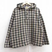 XL★古着 アースラグズ 長袖 メキシカン パーカー メンズ 90年代 90s メキシコ製 ベージュ他 カーキ チェック 【spe】 25sep26 中古 トップス