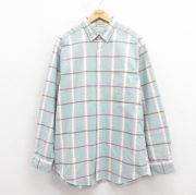 XL★古着 セントジョンズベイ 長袖 シャツ メンズ 90年代 90s ロング丈 コットン ボタンダウン 薄緑 グリーン チェック 【spe】 25oct02 中古 トップス
