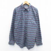 XL★古着 THE TERRITORY AHEAD 長袖 シャツ メンズ 00年代 00s ロング丈 薄紺他 ネイビー ボーダー 【spe】 25oct02 中古 トップス